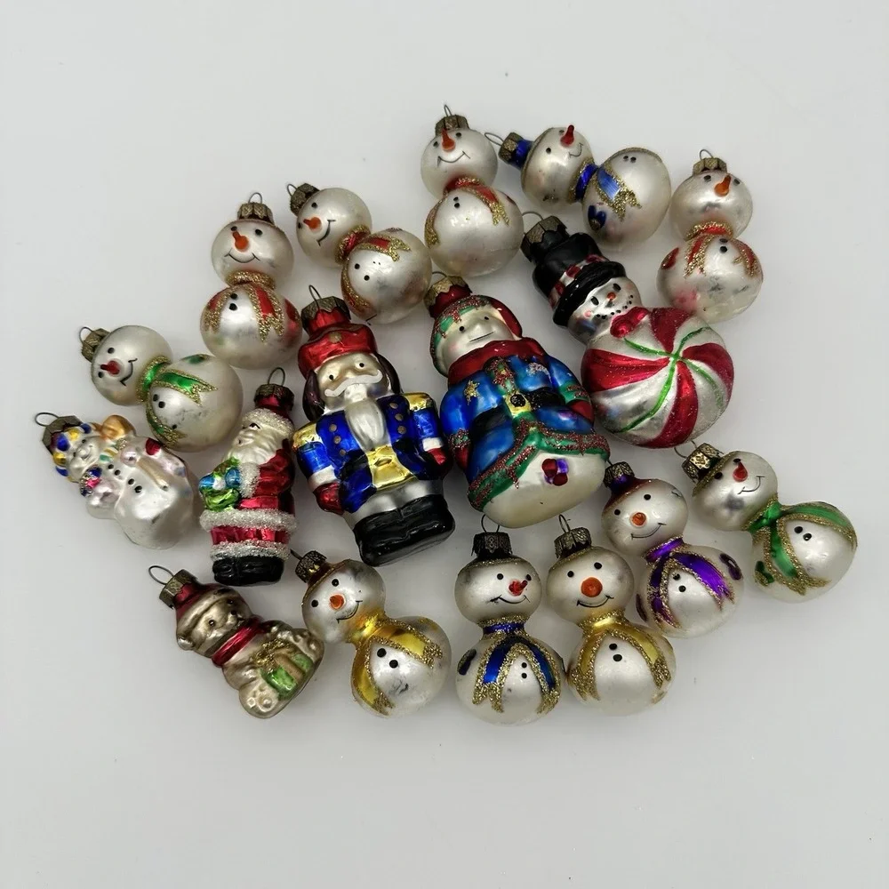 Vintage Lot (17) Christmas Blown Glass Snowman‎ Ornaments EUC